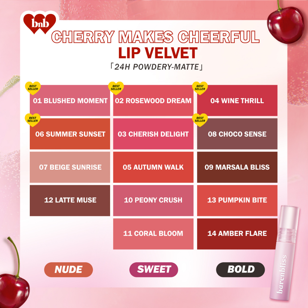 BNB Barenbliss Cherry Makes Cheerful Lip Velvet - 11 Coral Bloom
