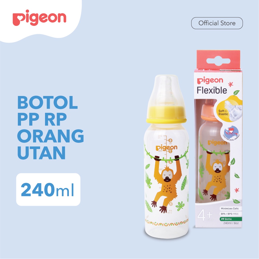 Pigeon Baby Bottle - W/S Type Silicone Nipple 240ml Orang Utan (Umur 4+ Bulan) Botol Susu Bayi