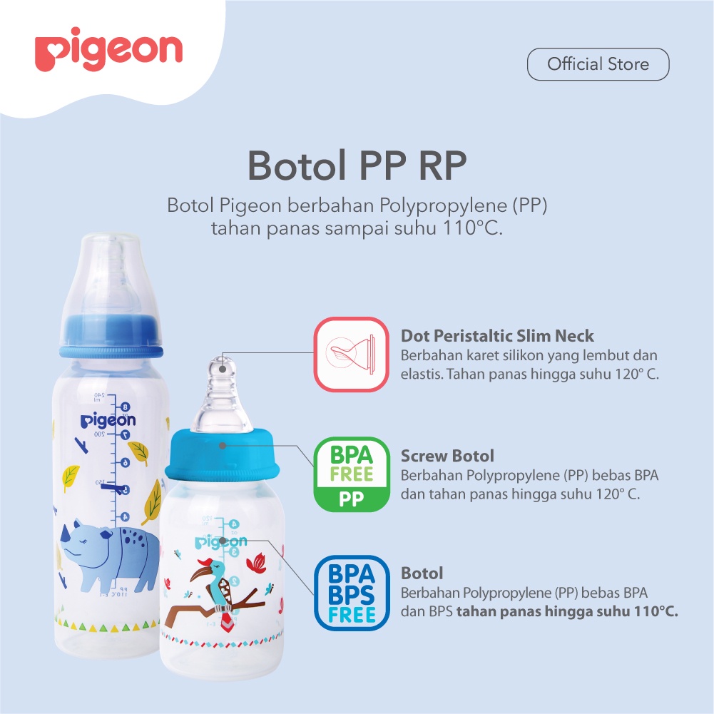 Pigeon Baby Bottle - W/S Type Silicone Nipple 240ml Rusa (Umur 4+ Bulan) Botol Susu Bayi