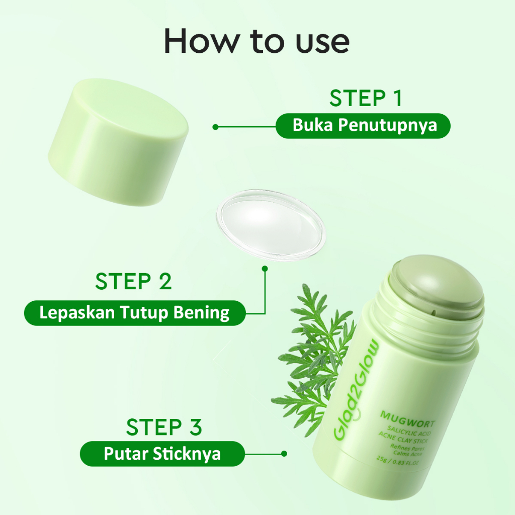 Glad 2 Glow Clay Stick - Mugwort Salicylic Acid Acne 25gr
