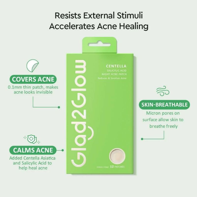 Glad 2 Glow Acne Patch - Centella Salicylic Acid Night 12patch