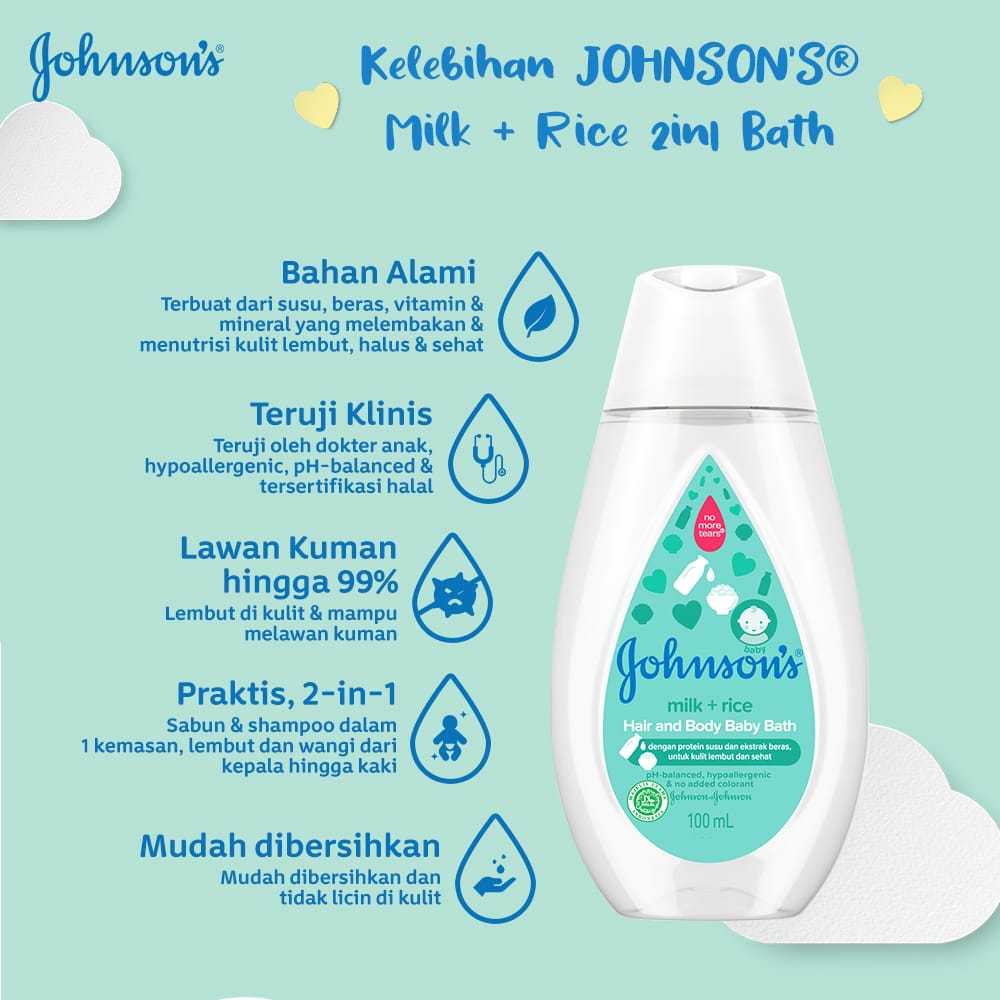Johnsons Baby Hair & Body Baby Bath - Milk Rice 200ml