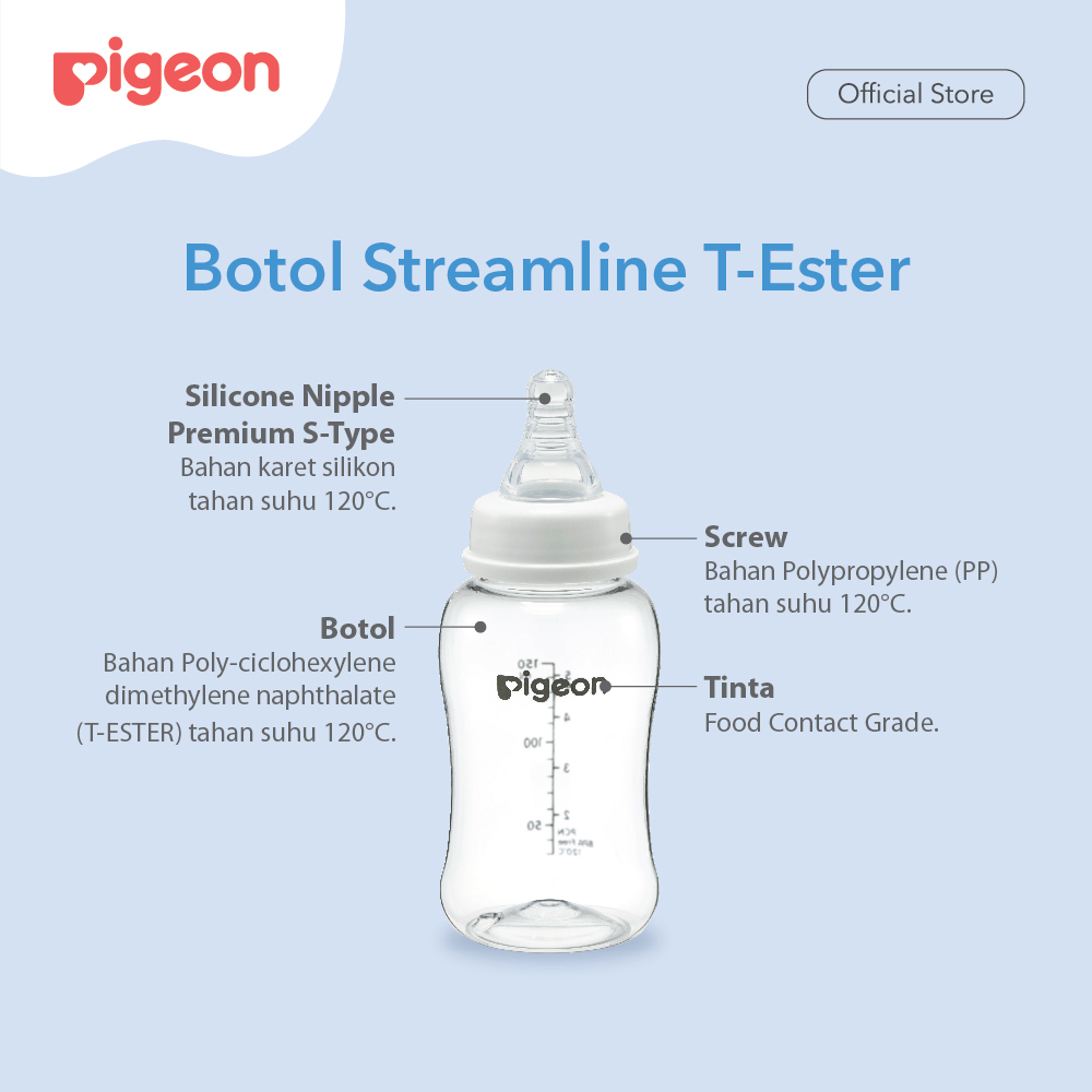 Pigeon Baby Bottle - T-Ester Streamline W/S Type Silicone Nipple 150ml (Umur 0+ Bulan)