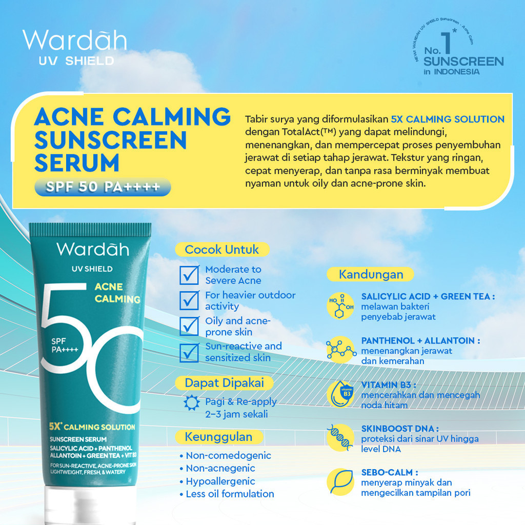 Wardah UV Shield Acne Calming Sunscreen Serum SPF50 PA++++ 25ml
