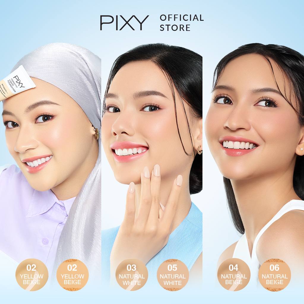 Pixy (Buy1 Free1) Perfect Fit Liquid Foundation 03 Natural White + Two Way Cake Refill 05 Natural White