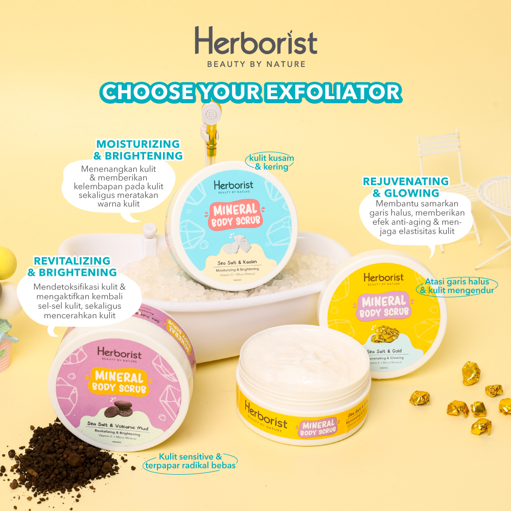 Herborist Mineral Body Scrub 200gr - Sea Salt & Gold (Rejuvenating & Glowing)