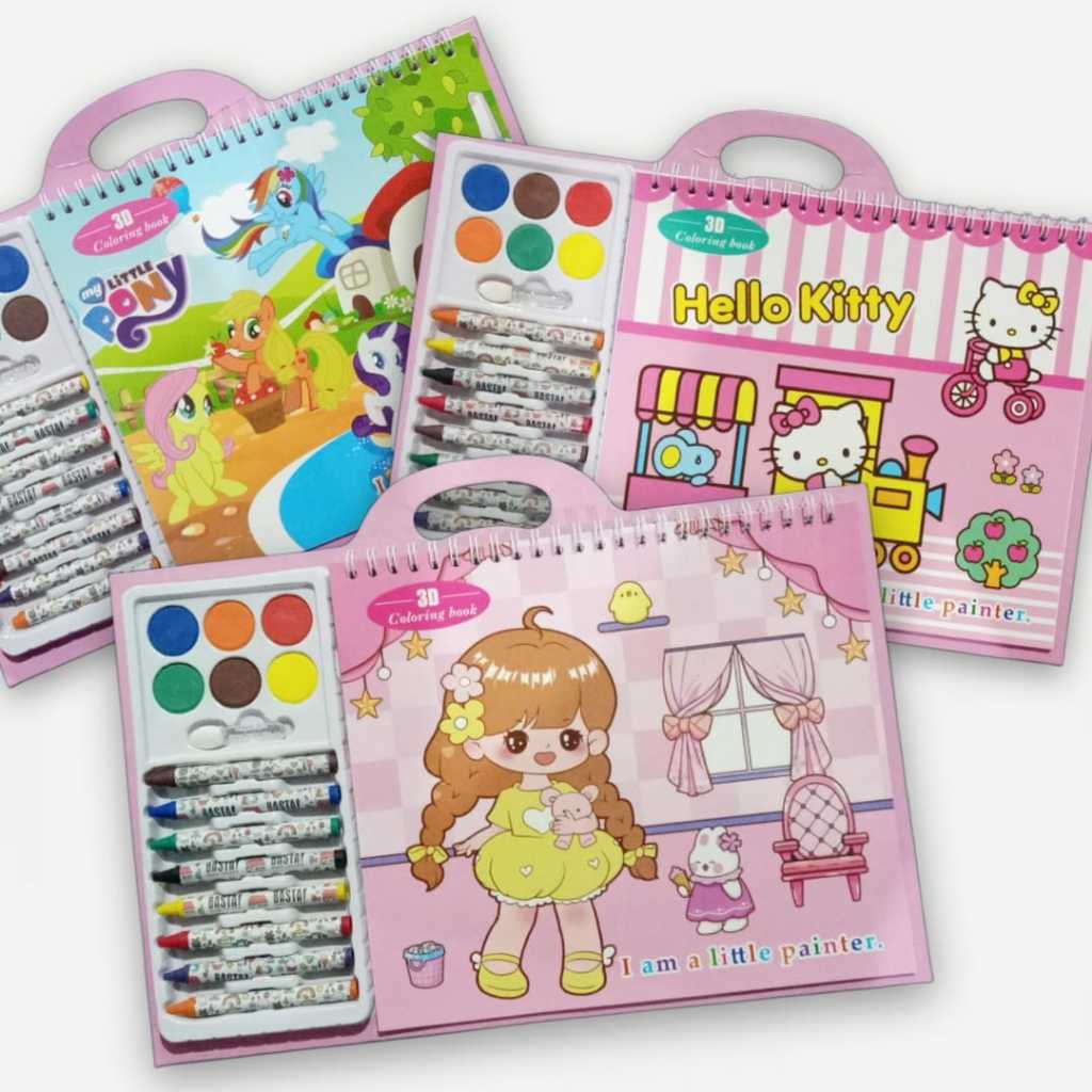 3D Coloring Book + Crayon Set - Alat Gambar Set