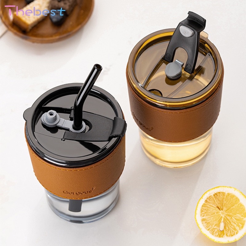 Tumbler Cup Coffee + Sedotan + Holder Kulit 400ml