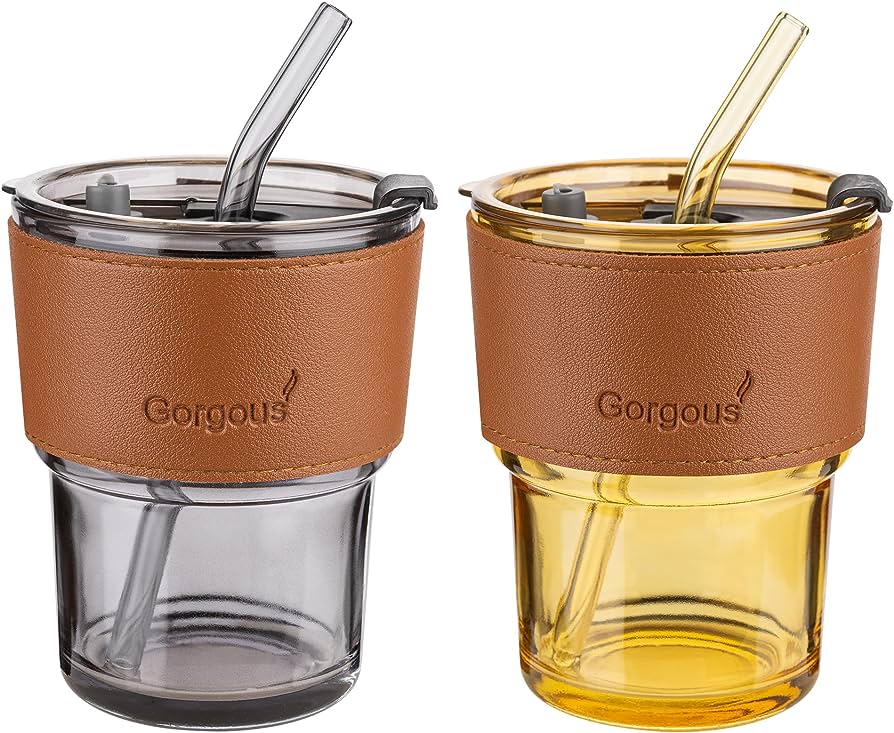 Tumbler Cup Coffee + Sedotan + Holder Kulit 400ml