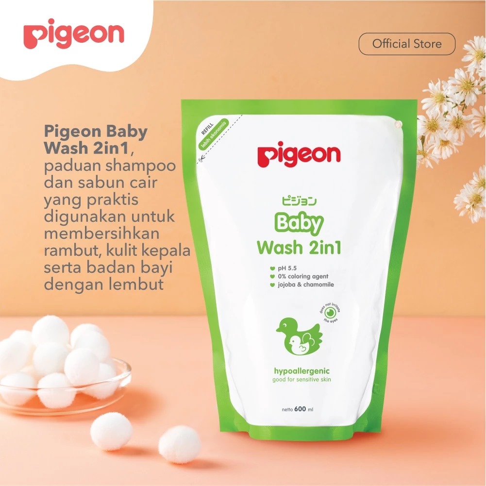 Pigeon Baby Wash 2in1 (REFILL) 600ml - Hair Body Wash Jojoba & Chamomile