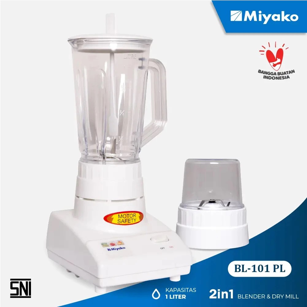 Miyako Blender Plastik 2in1 BL-101 PL (Blender Jus + Penggiling Kering) 1L Miyako Blender Plastik 2in1 BL-101 PL (Blender Jus + Penggiling Kering) 1L