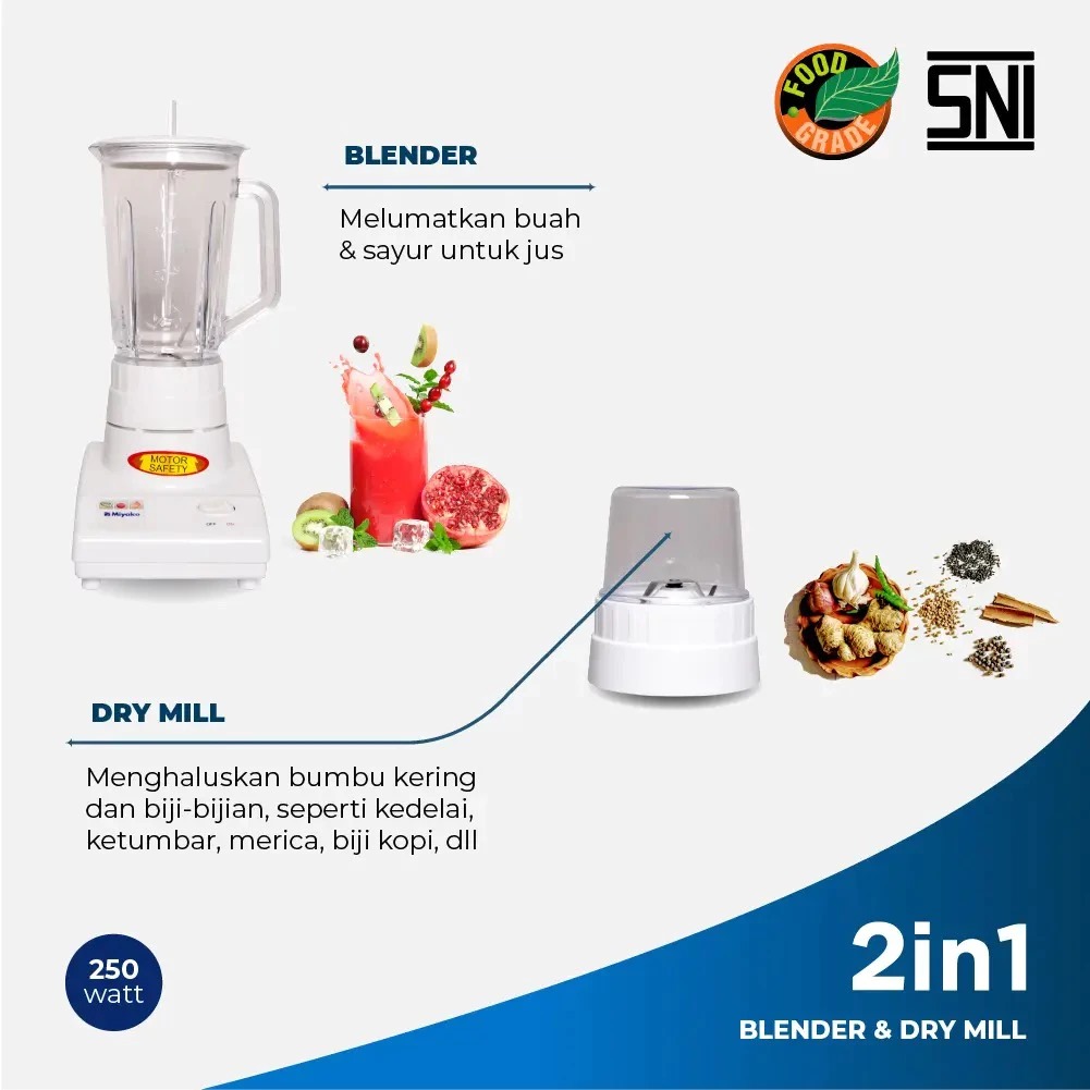 Miyako Blender Plastik 2in1 BL-101 PL (Blender Jus + Penggiling Kering) 1L Miyako Blender Plastik 2in1 BL-101 PL (Blender Jus + Penggiling Kering) 1L
