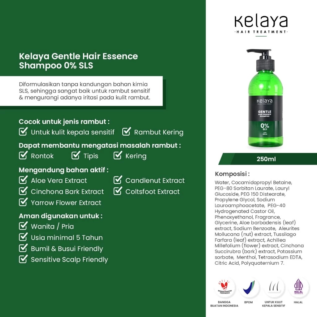 Kelaya Hair Treatment Gentle Hair Essence Shampoo 250ml - Non SLS