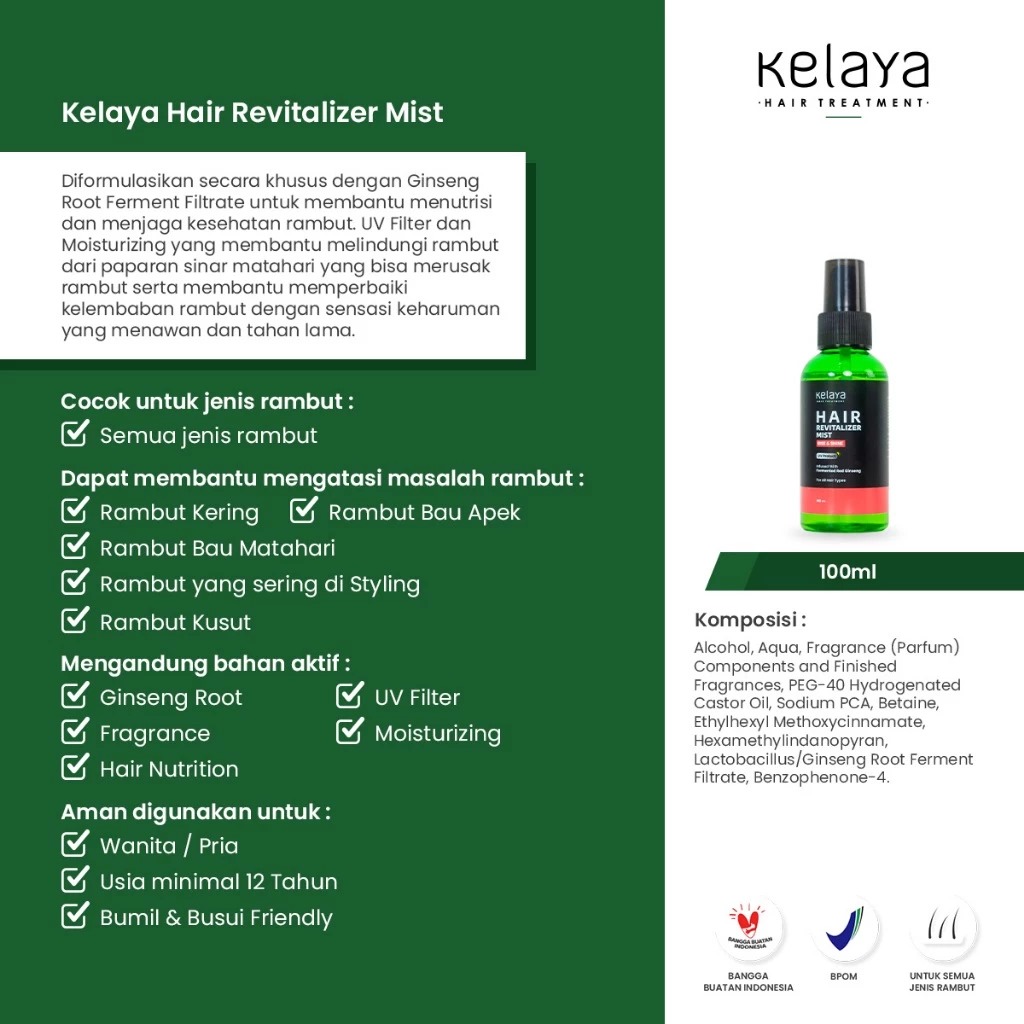 Kelaya Hair Treatment Hair Revitalizer Mist 100ml - Party Glamour UV Protect