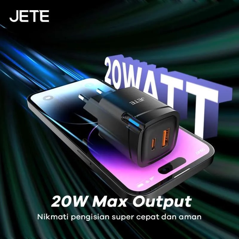 JETE Charger E31 Adaptor USB-C & USB-A + Kabel Type C to Lightning (20W)