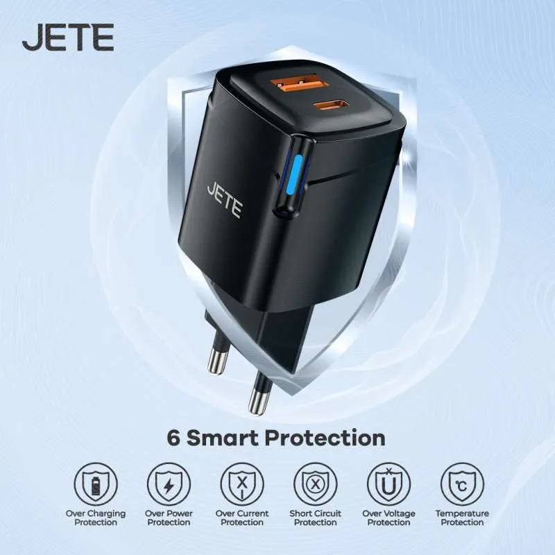 JETE Charger E31 Adaptor USB-C & USB-A + Kabel Type C to Lightning (20W)