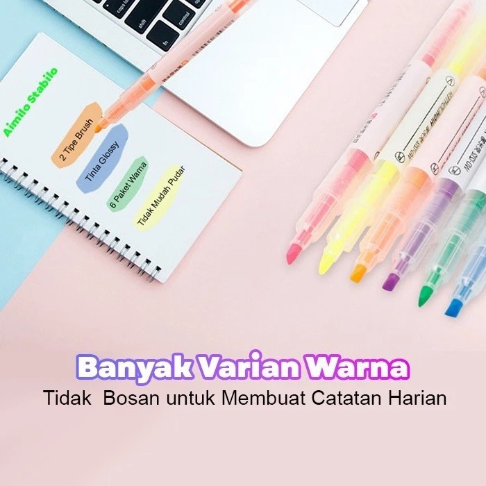 (Isi 6pcs) Stabilo 2 Sisi - Highlighter / Penanda