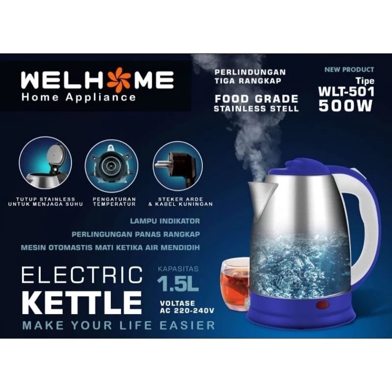 Welhome Electric Kettle WTL-501 1.5 Liter - Teko Elektrik