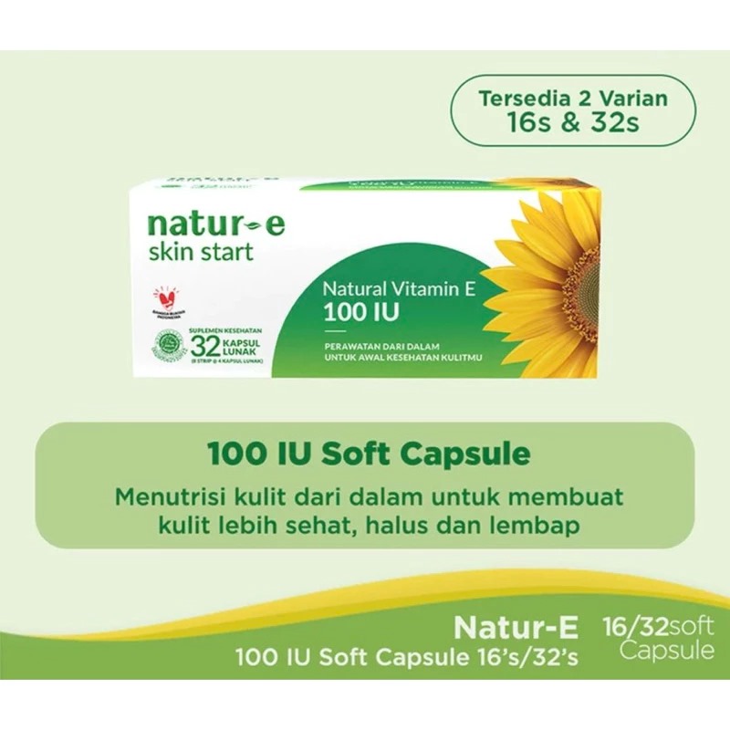 Natur-E Skin Start Natural Vitamin E 100 IU Supplement Soft Capsule 32s - Vitamin E Suplemen Kesehatan