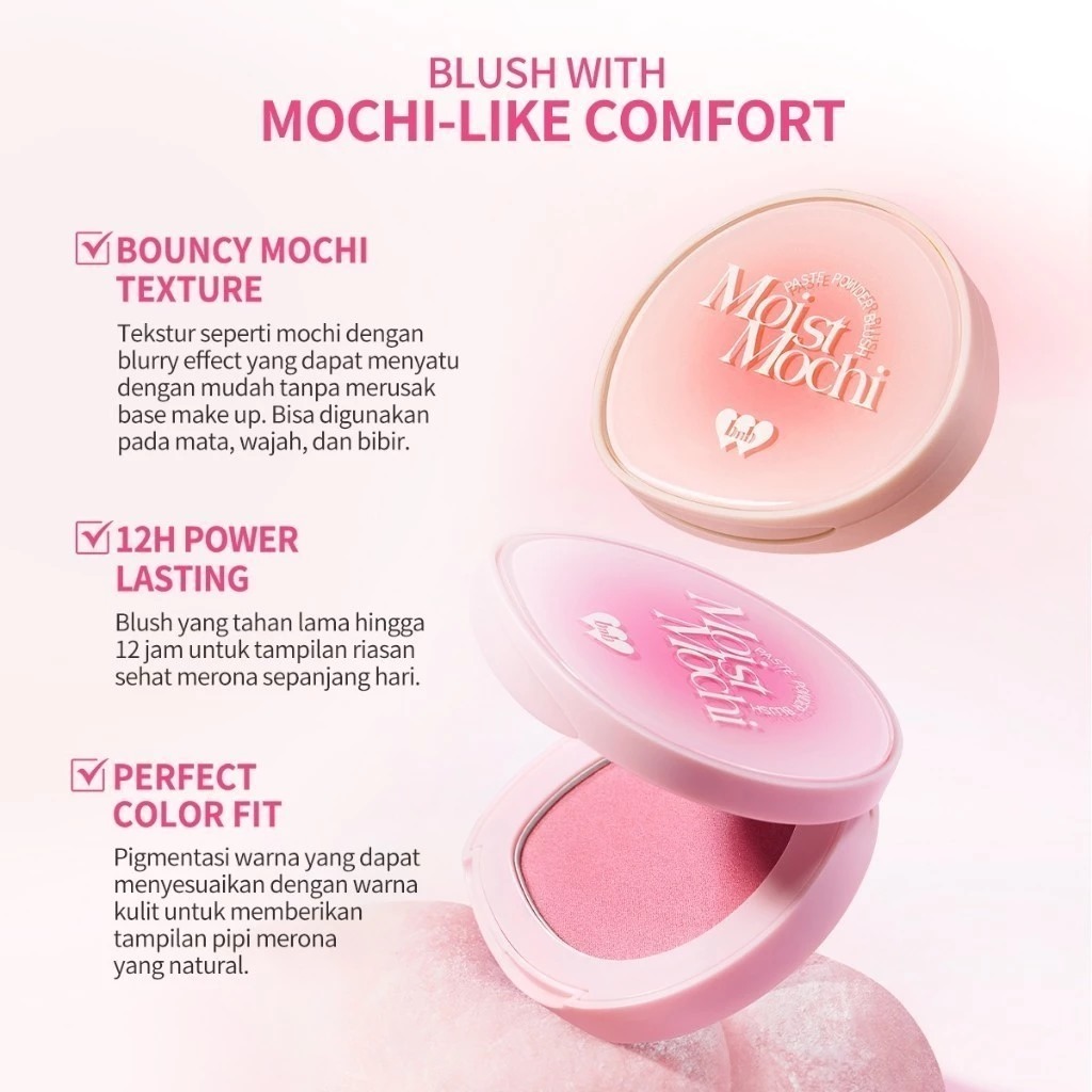 Barenbliss Moist Mochi Paste Powder Blush 4.5gr - 02 Peachy Beach