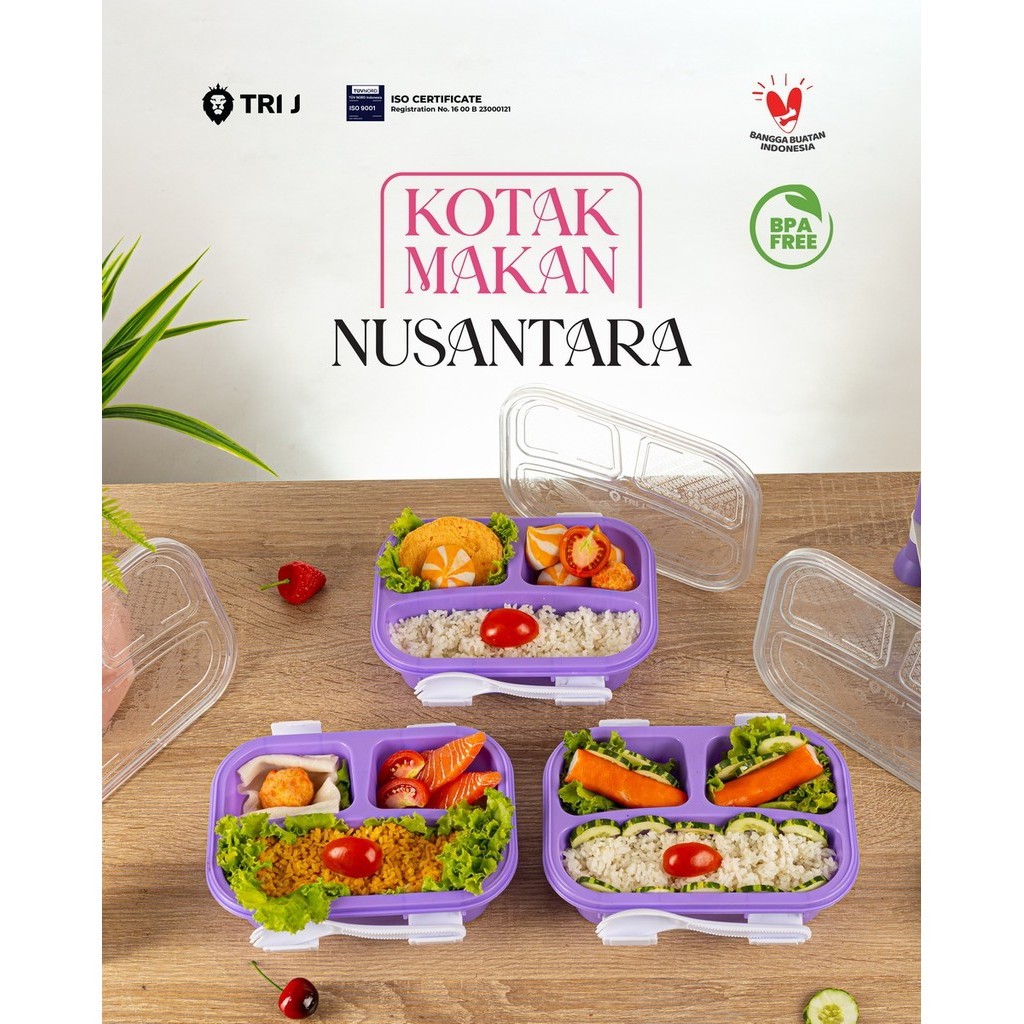 TRI J - Lunch Box Nusantara / Kotak Makan Bento 3 Sekat + Sendok