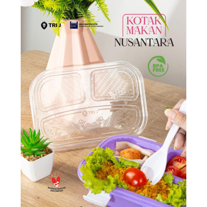 TRI J - Lunch Box Nusantara / Kotak Makan Bento 3 Sekat + Sendok