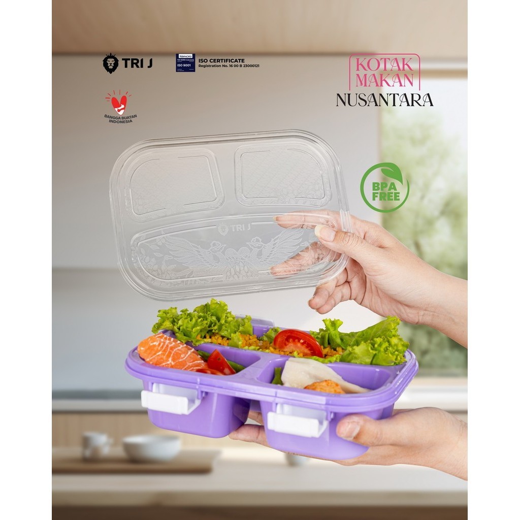TRI J - Lunch Box Nusantara / Kotak Makan Bento 3 Sekat + Sendok
