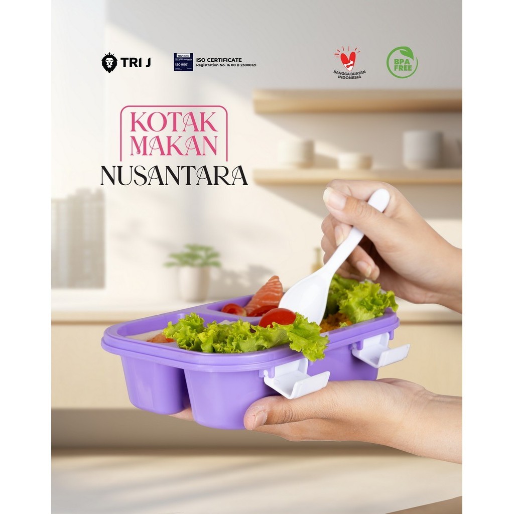 TRI J - Lunch Box Nusantara / Kotak Makan Bento 3 Sekat + Sendok