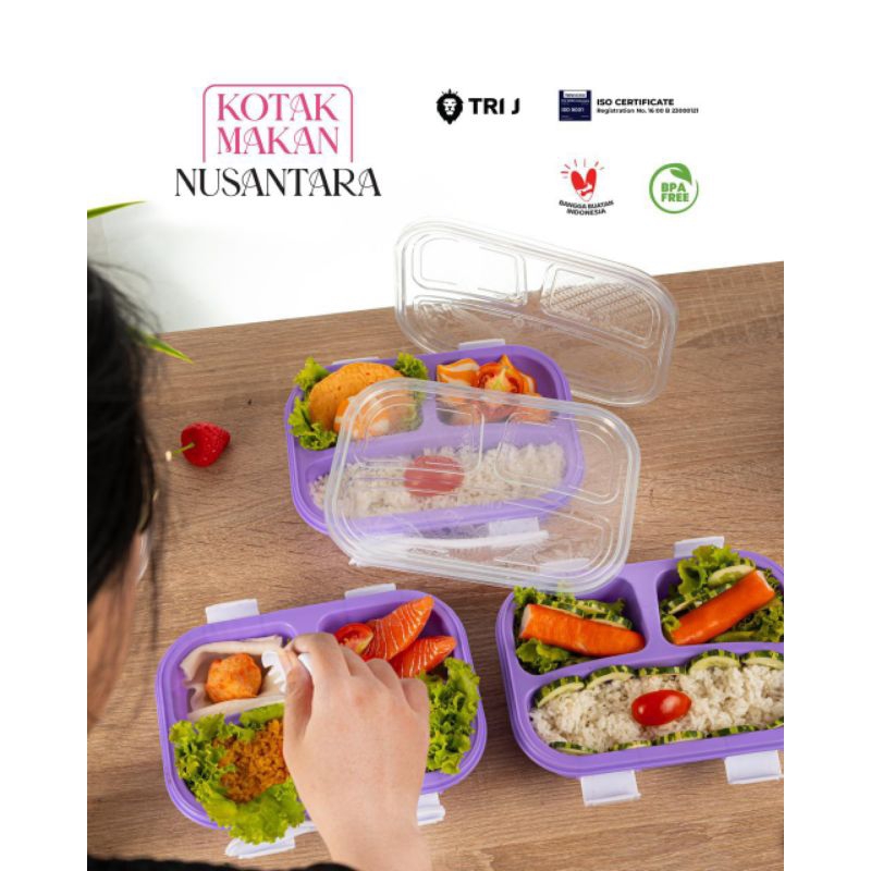 TRI J - Lunch Box Nusantara / Kotak Makan Bento 3 Sekat + Sendok