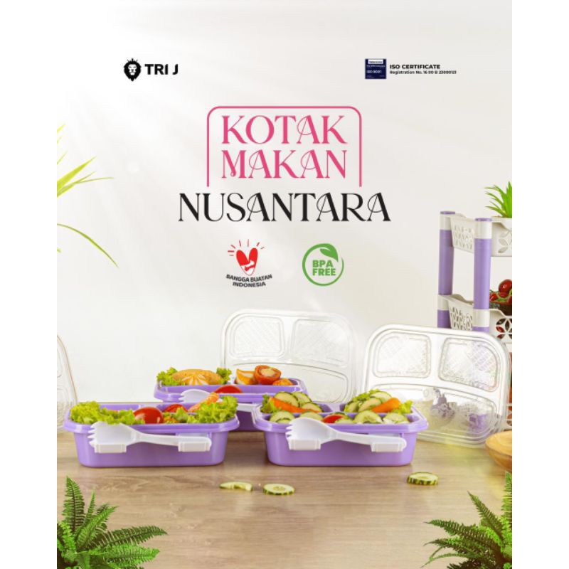 TRI J - Lunch Box Nusantara / Kotak Makan Bento 3 Sekat + Sendok