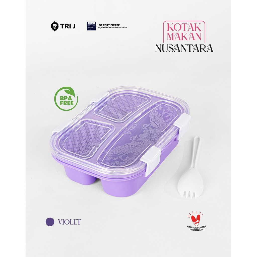 TRI J - Lunch Box Nusantara / Kotak Makan Bento 3 Sekat + Sendok