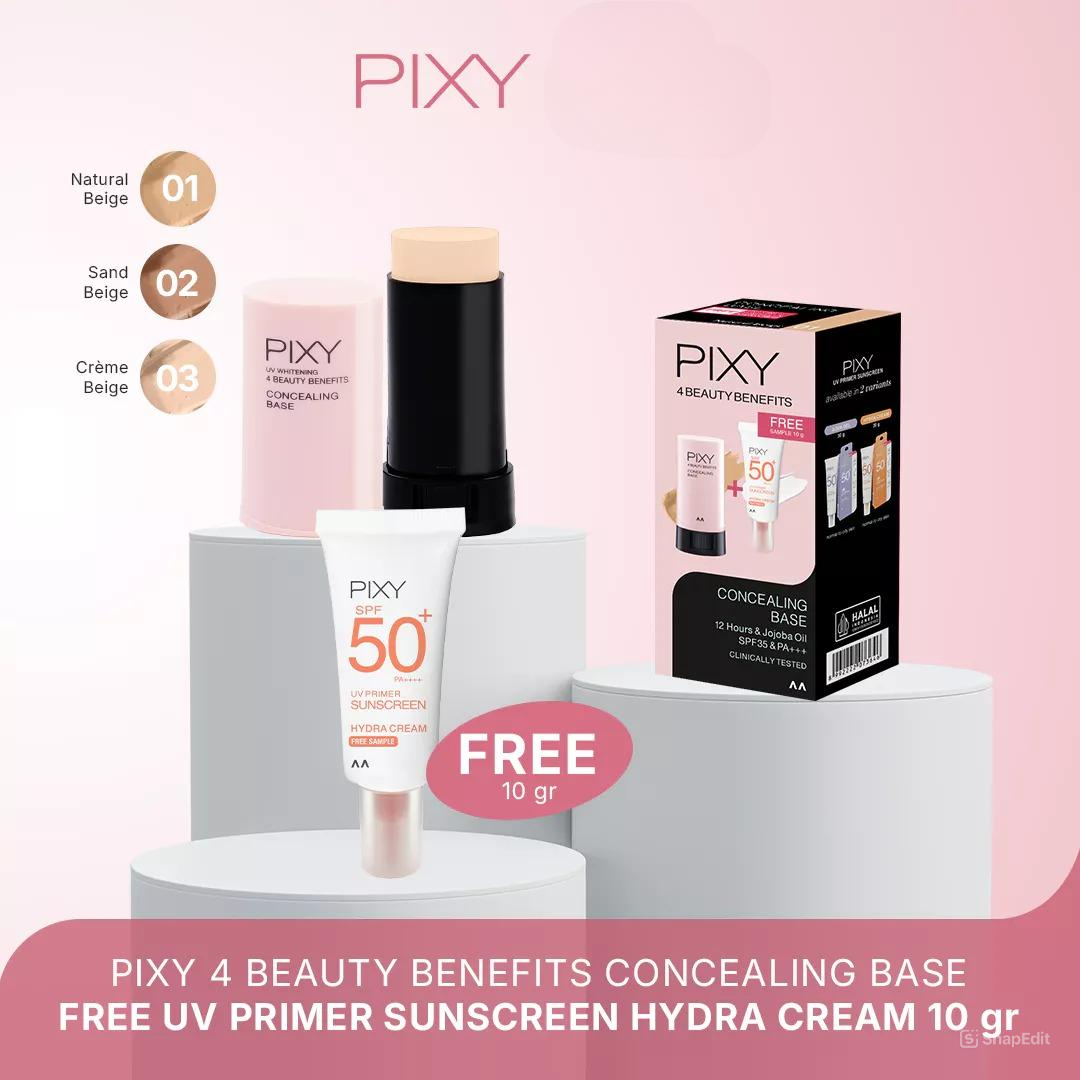 Pixy (Buy1 Free1) UV Whitening 4 Beauty Benefits Concealing Base SPF35 PA+++ 02 Sand Beige + UV Primer Sunscreen Hydra Cream SPF50+ PA++++