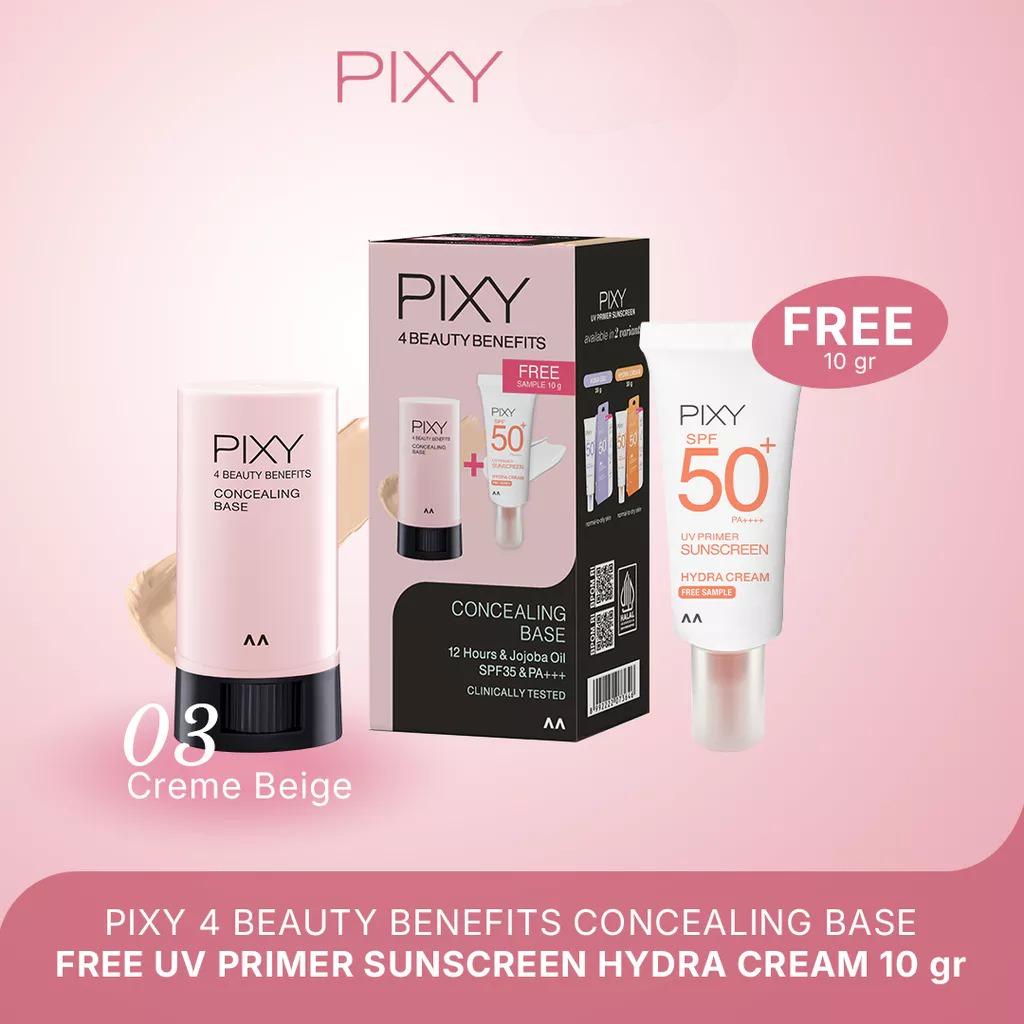 Pixy (Buy1 Free1) UV Whitening 4 Beauty Benefits Concealing Base SPF35 PA+++ 03 Crème Beige + UV Primer Sunscreen Hydra Cream SPF50+ PA++++