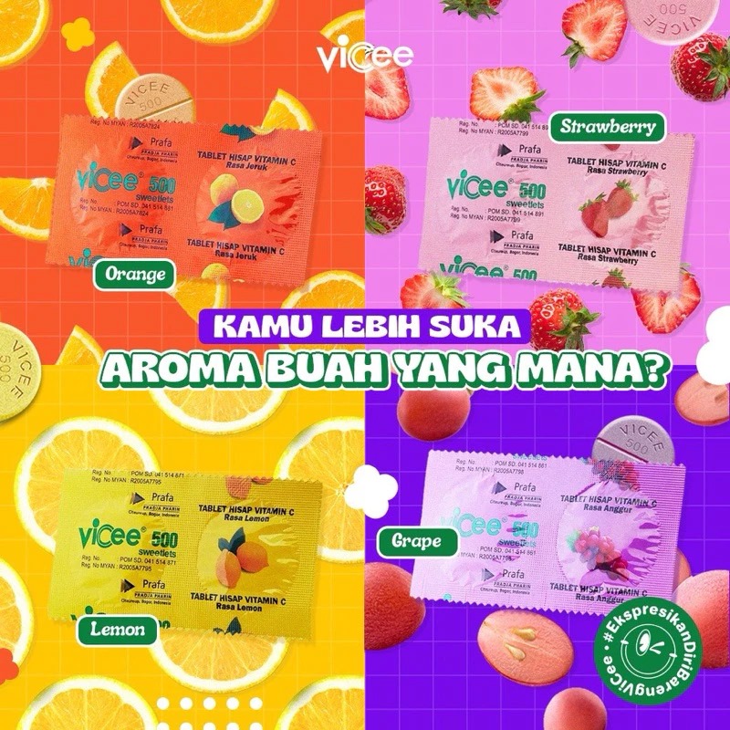 Vicee 500 Sweetlets Tablet Hisap Vitamin C (1 Strip 2 Tablet) - Rasa Lemon