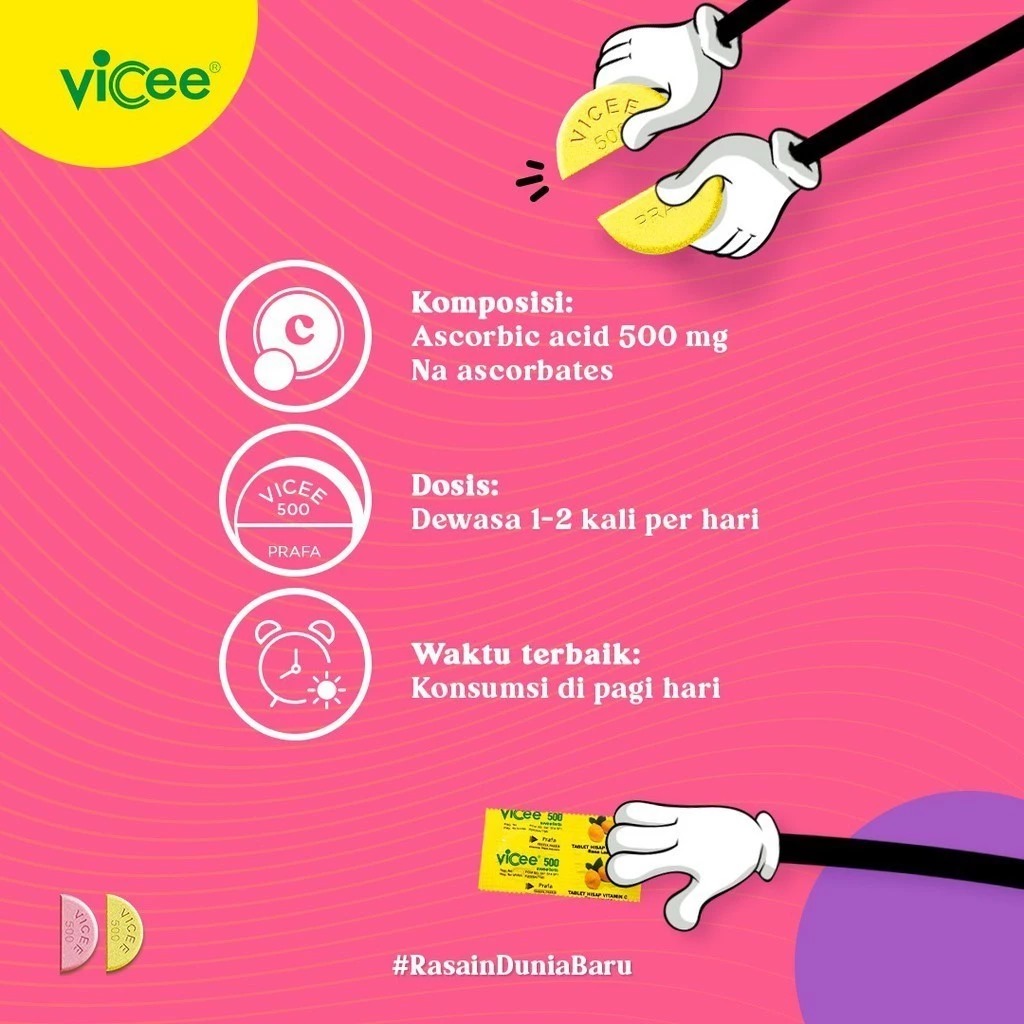 Vicee 500 Sweetlets Tablet Hisap Vitamin C (1 Strip 2 Tablet) - Rasa Strawberry