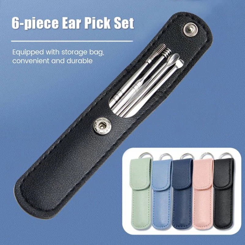 Earpick Stainless Set 6in1 + POUCH Dompet Mini (Korek Kuping / Alat Pembersih Telinga)