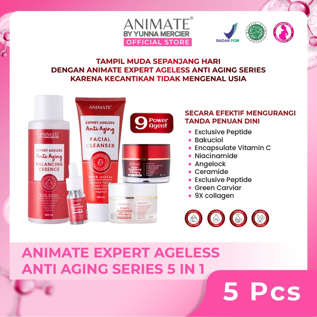 Paket Animate Expert Ageless Anti Aging Series 5in1 (Merah)