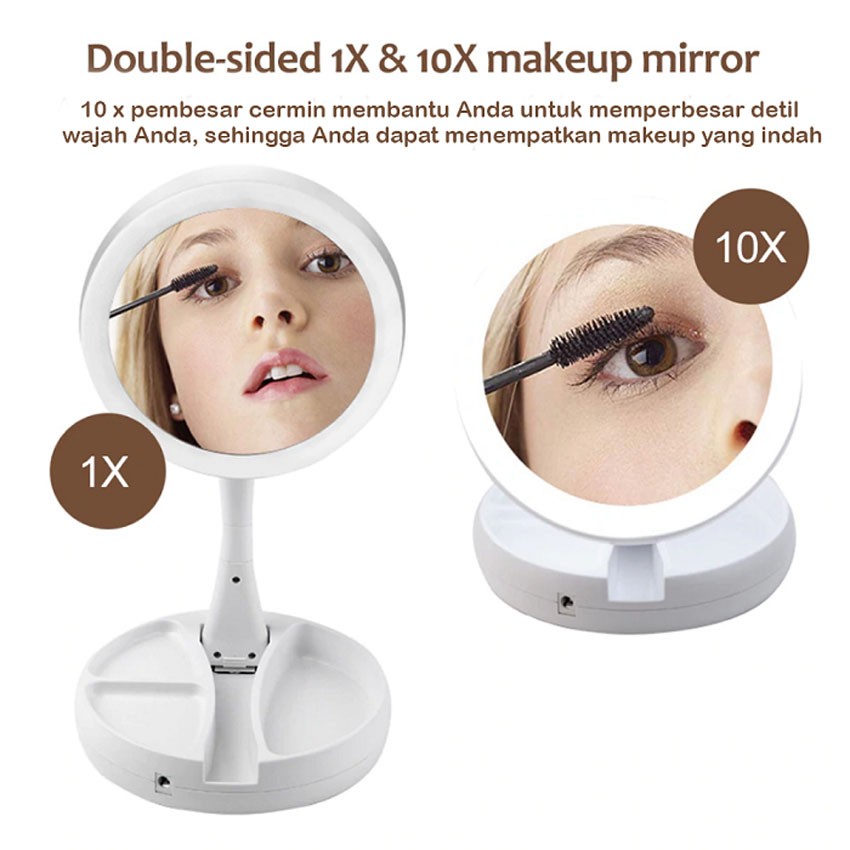 Cermin LED 2 Sisi Lipat ( Foldable Mirror LED )
