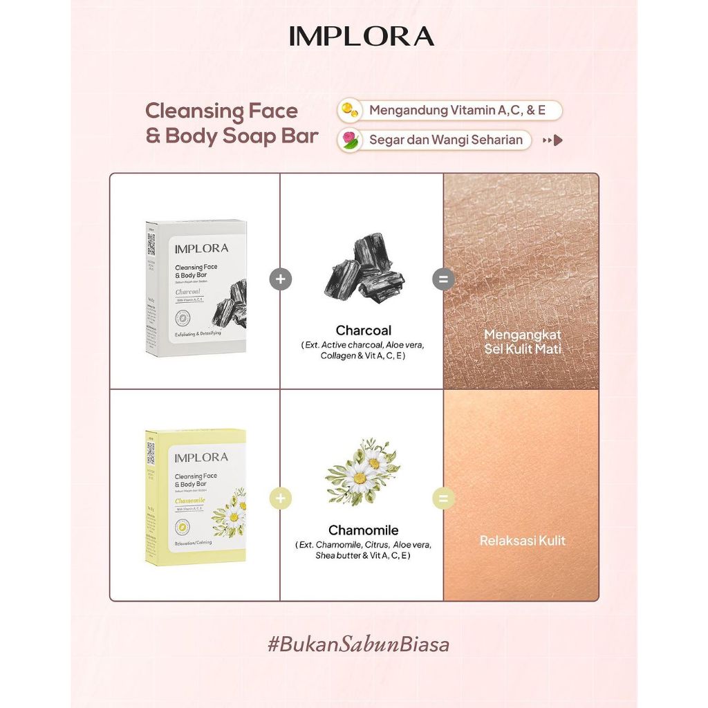 Implora Cleansing Face & Body Bar Soap 60gr - Charcoal