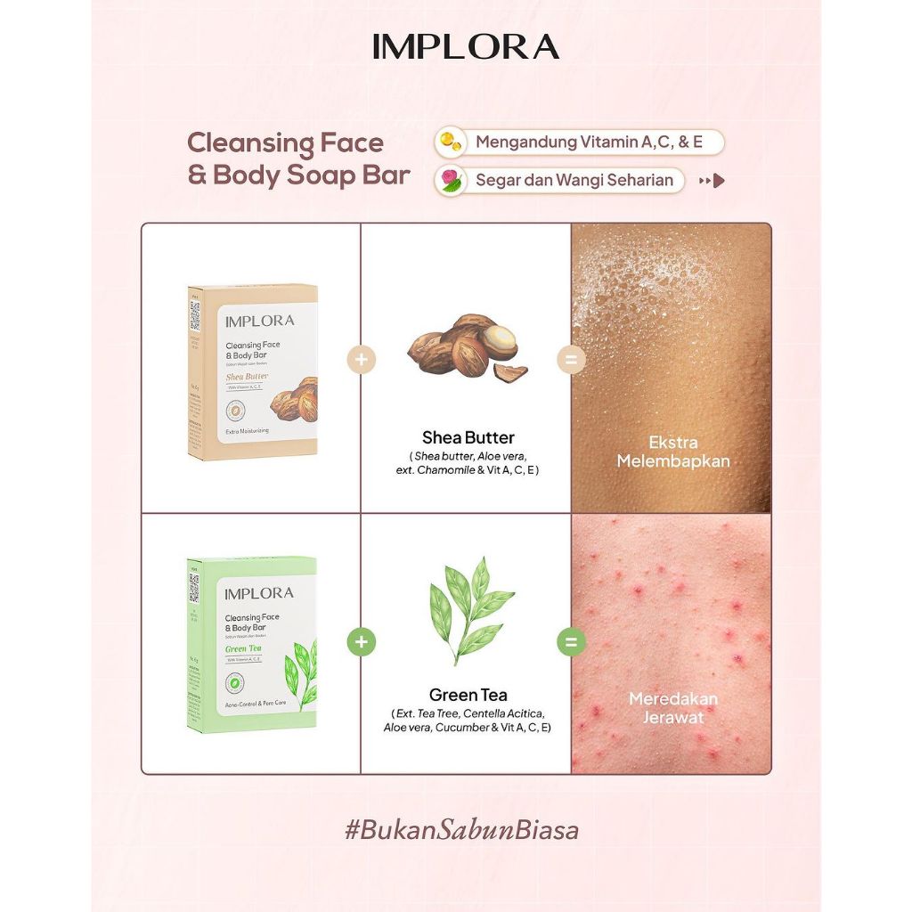 Implora Cleansing Face & Body Bar Soap 60gr - Powdery