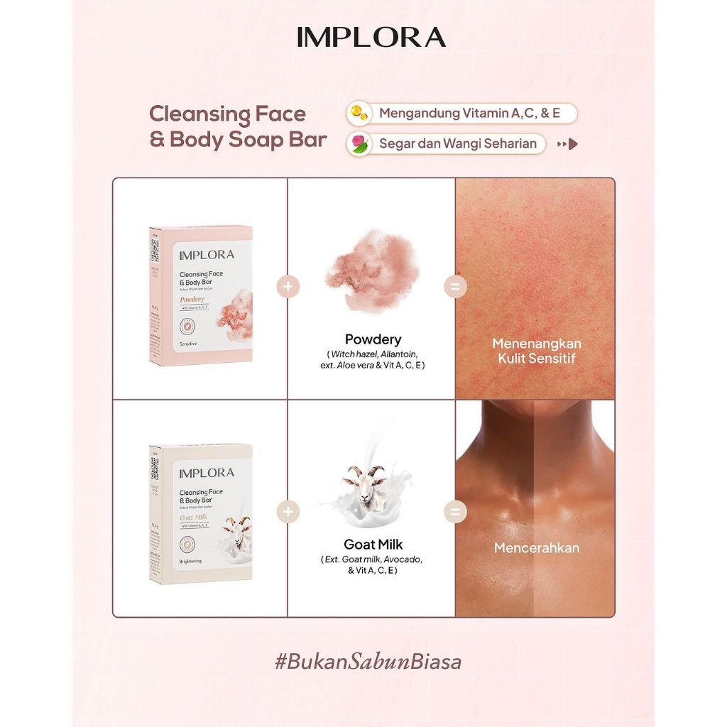 Implora Cleansing Face & Body Bar Soap 60gr - Rose