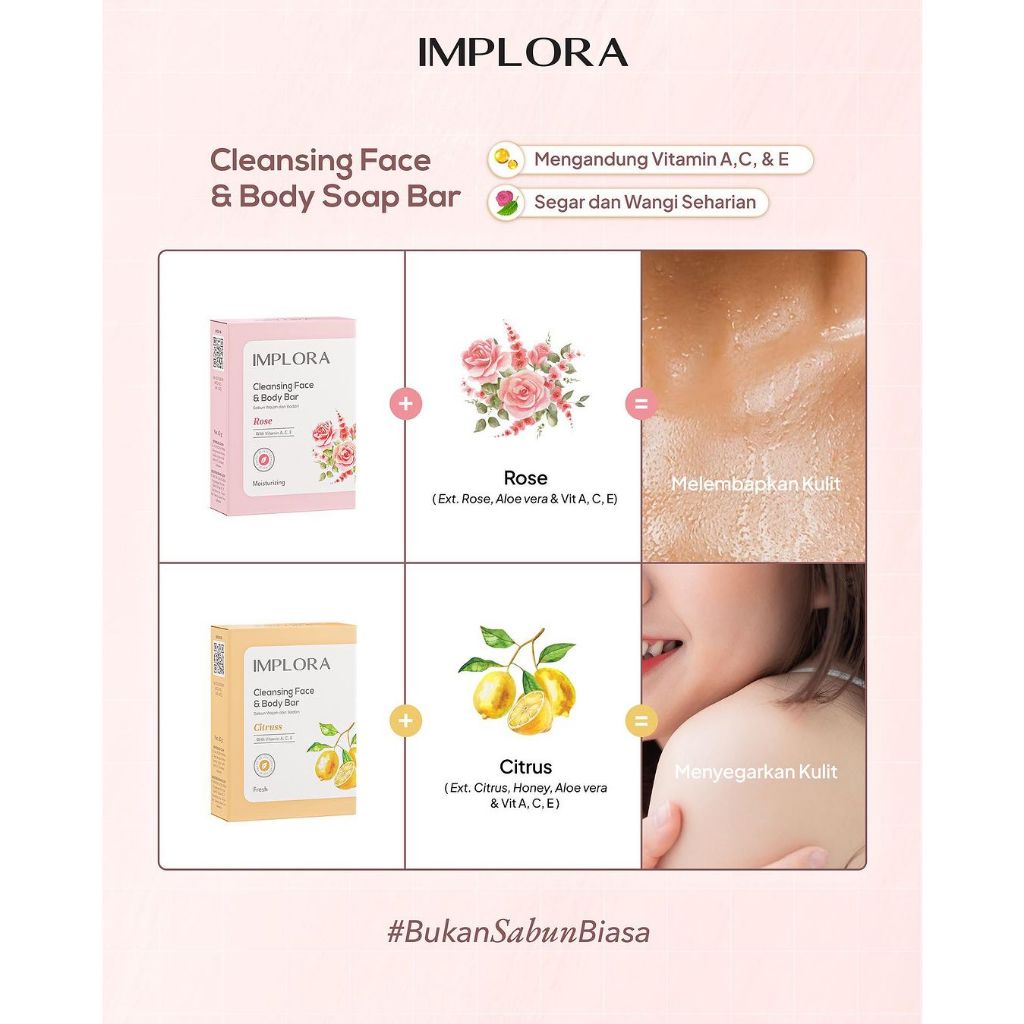 Implora Cleansing Face & Body Bar Soap 60gr - Rose