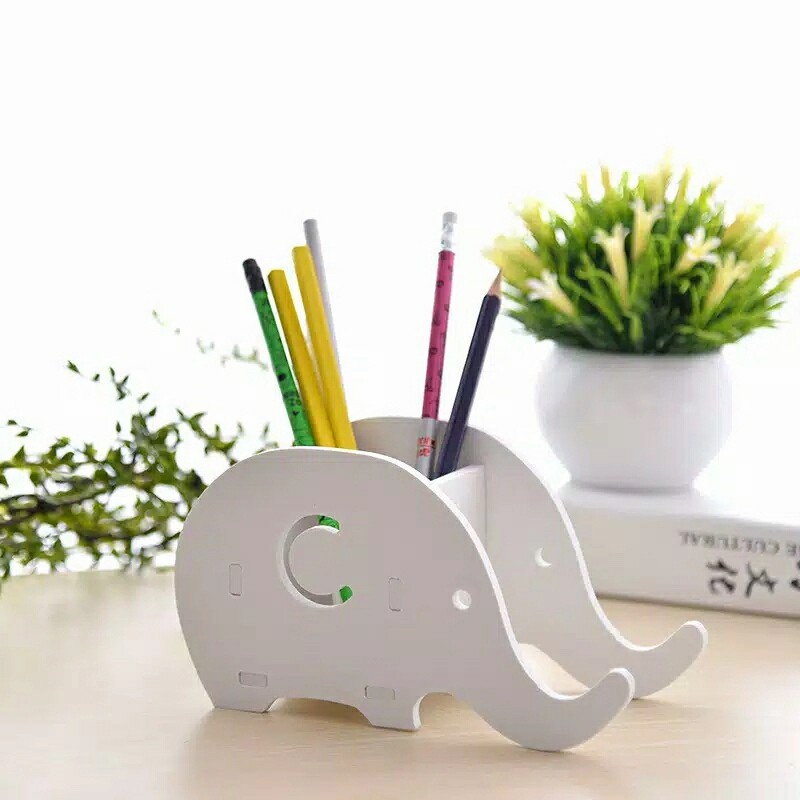 Rak Pensil + Holder HP Bentuk Gajah WPC - Wadah Alat Tulis